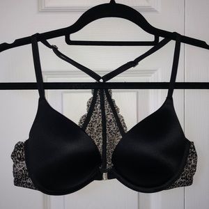 PINK front-close, black, push up racerback bra